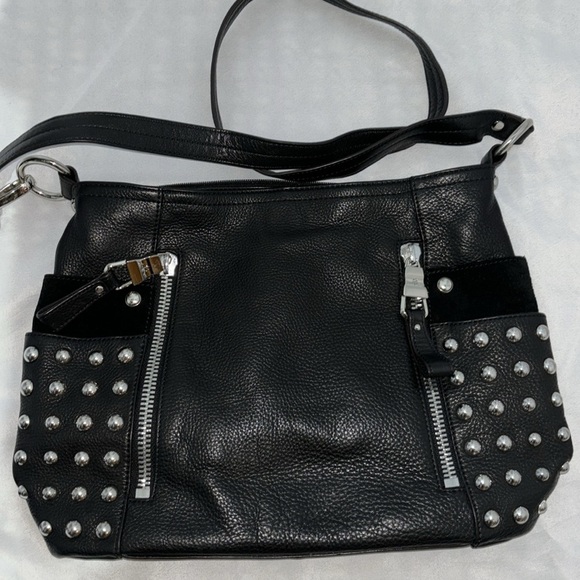 B. Makowsky Black Studded Leather Handbag - Picture 1 of 14